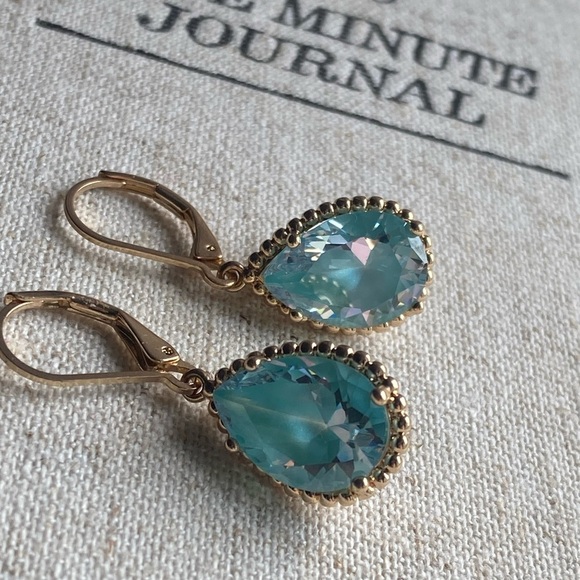 SOLID brass dangle crystal earrings - Picture 13 of 14